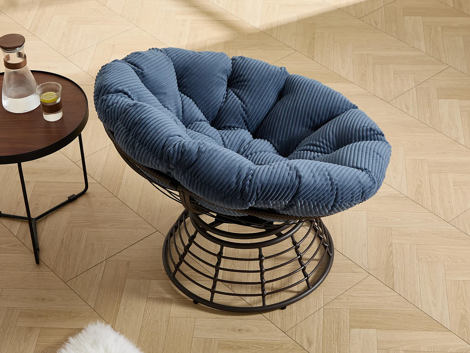 Papasan lounge stoel bohemien stijl, 360° draaibaar, eivormig van PE-rotan met dik kussen voor woonkamer en balkon