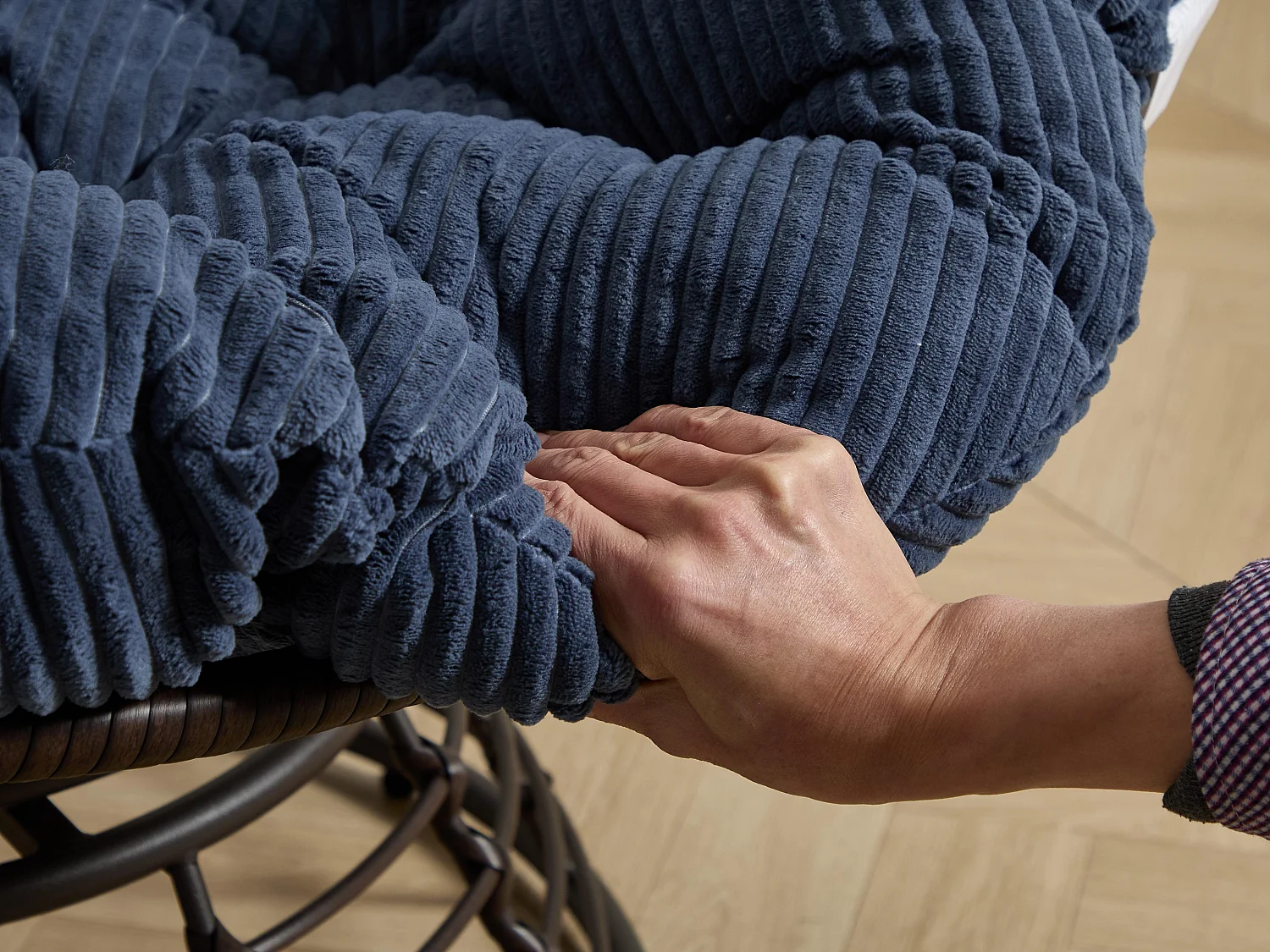 Papasan lounge stoel bohemien stijl, 360° draaibaar, eivormig van PE-rotan met dik kussen voor woonkamer en balkon