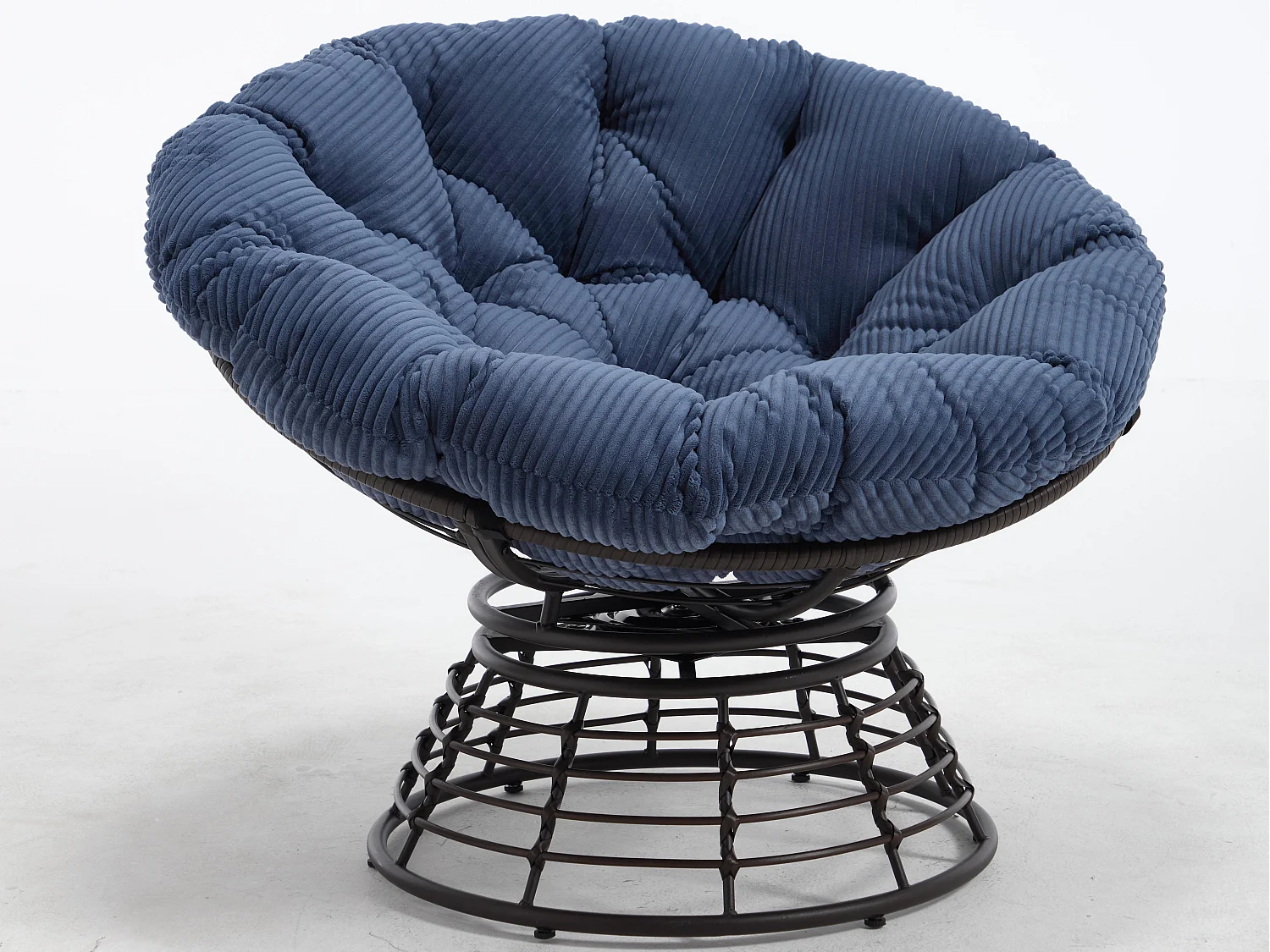 Fauteuil lounge papasan style bohème, pivotant 360° forme œuf en rotin PE avec coussin épais pour salon et balcon