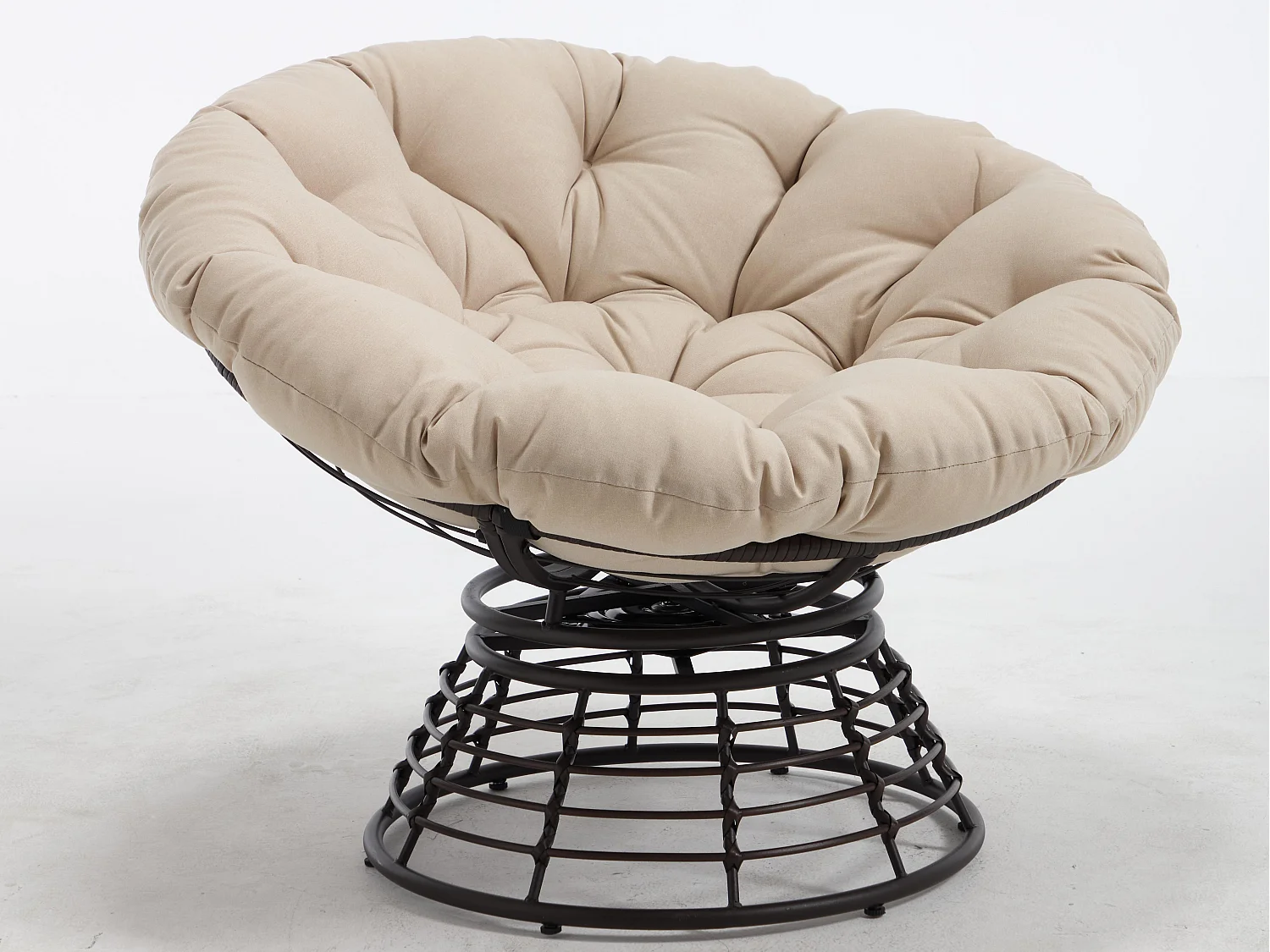 Fauteuil lounge papasan style bohème, pivotant 360° forme œuf en rotin PE avec coussin épais pour salon et balcon