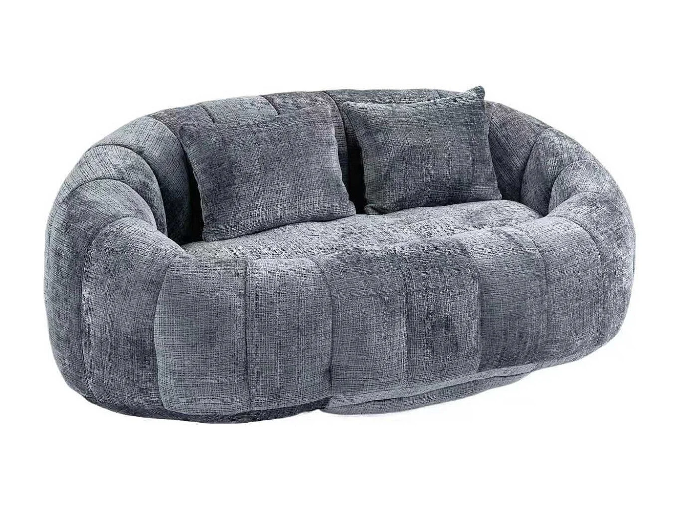 Canapé Compressé 2 places en tissu chenille, en mousse haute densité, avec 2 coussins, Gris