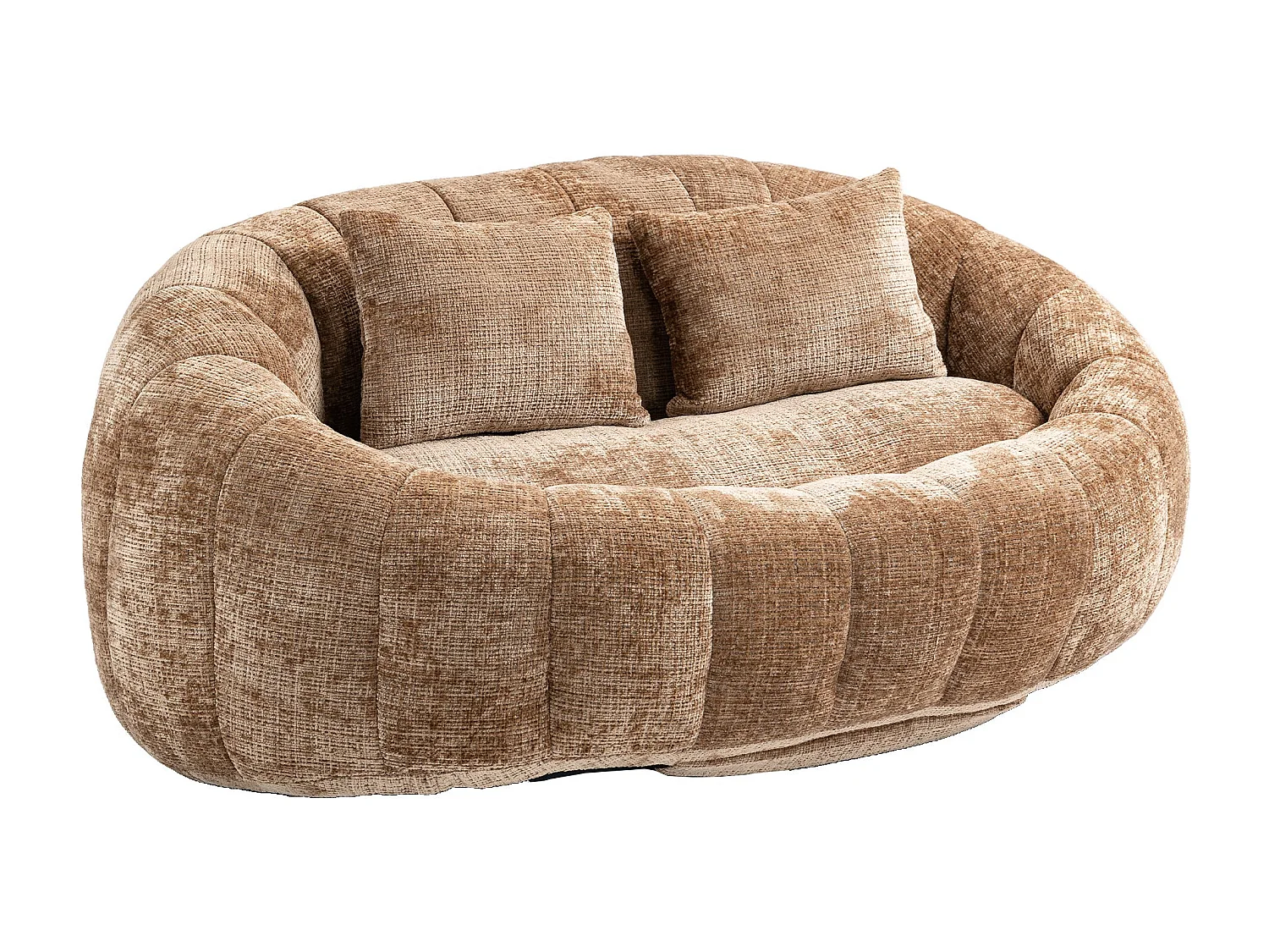 Canapé Compressé 2 places en tissu chenille, en mousse haute densité, avec 2 coussins, Marron