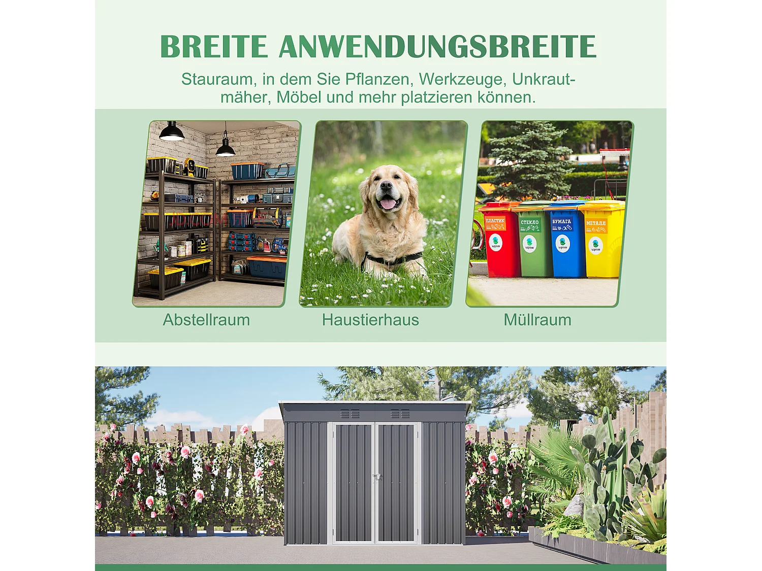 Metalen tuinhuis 229 x 111 cm verzinkt staal, compacte buitenberging met schuifdeur en ventilatie