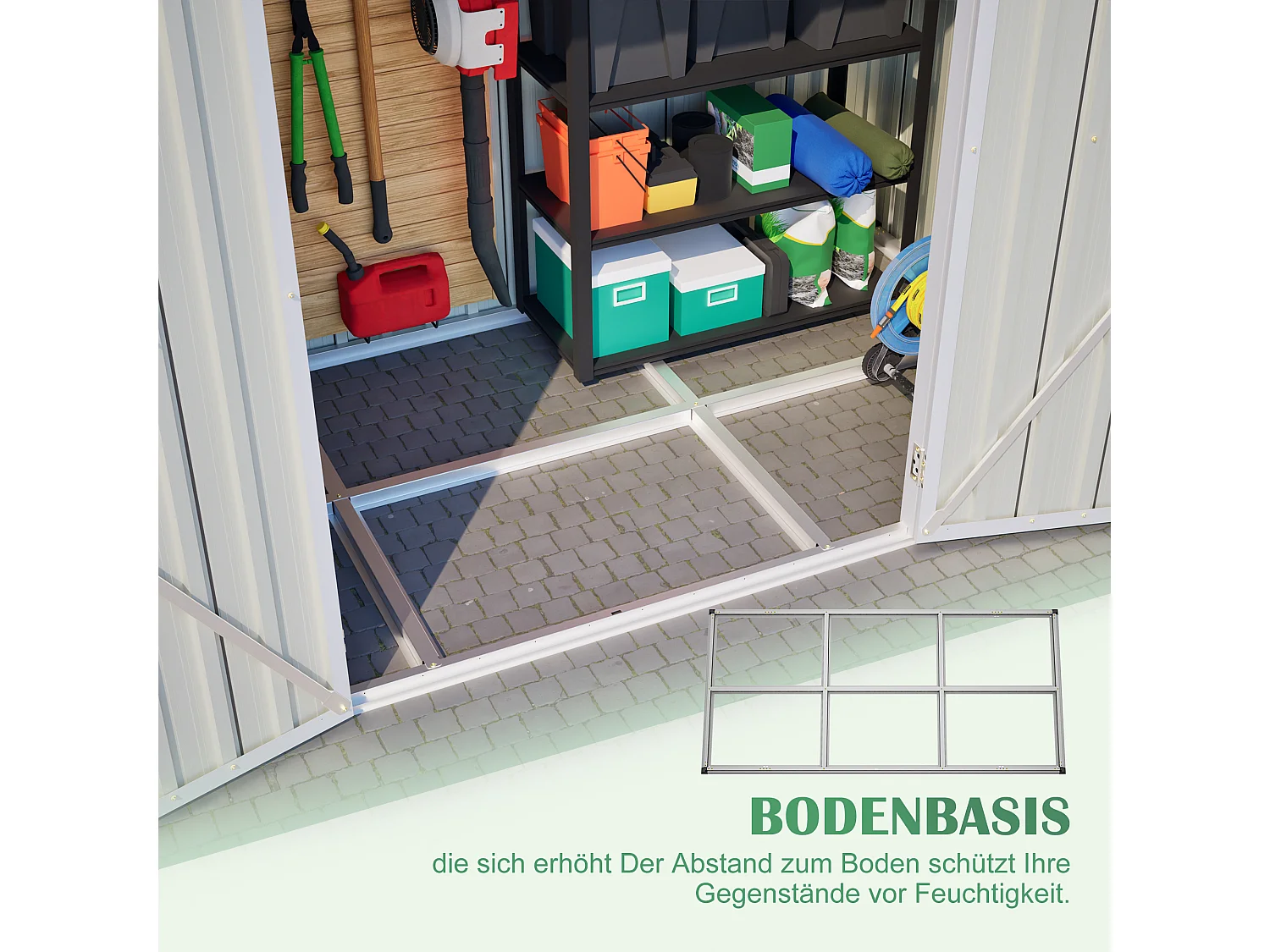 Metalen tuinhuis 229 x 111 cm verzinkt staal, compacte buitenberging met schuifdeur en ventilatie