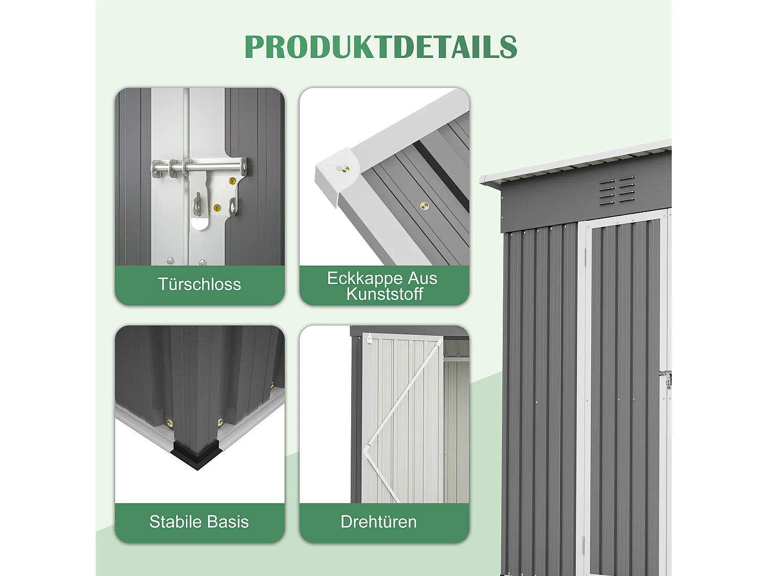 Metalen tuinhuis 229 x 111 cm verzinkt staal, compacte buitenberging met schuifdeur en ventilatie