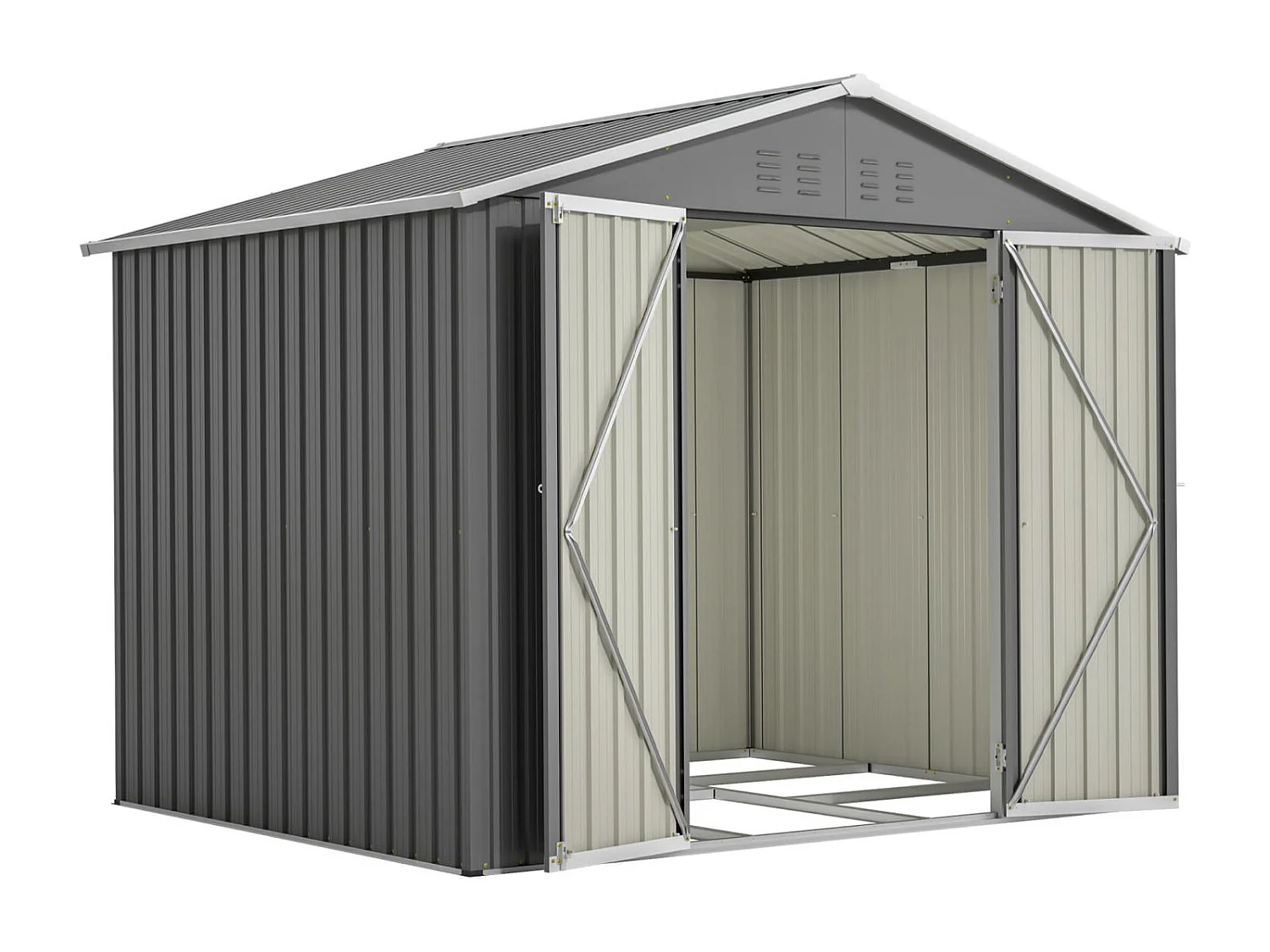 Abri de jardin métallique 240 x 180 cm – acier galvanisé, abri de rangement extérieur avec porte coulissante et ventilation