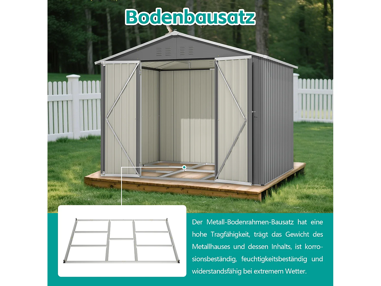 Abri de jardin métallique 240 x 180 cm – acier galvanisé, abri de rangement extérieur avec porte coulissante et ventilation