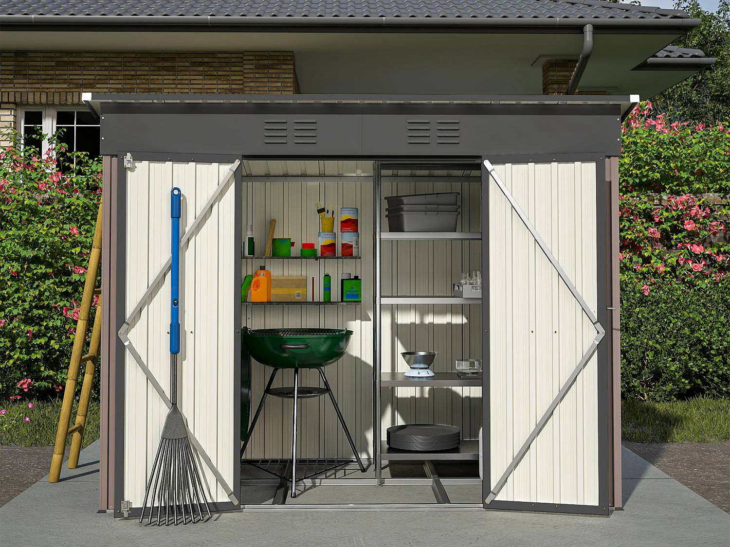 Abri de jardin métallique 240 x 120 cm – acier galvanisé, abri de rangement extérieur compact avec porte coulissante et ventilation