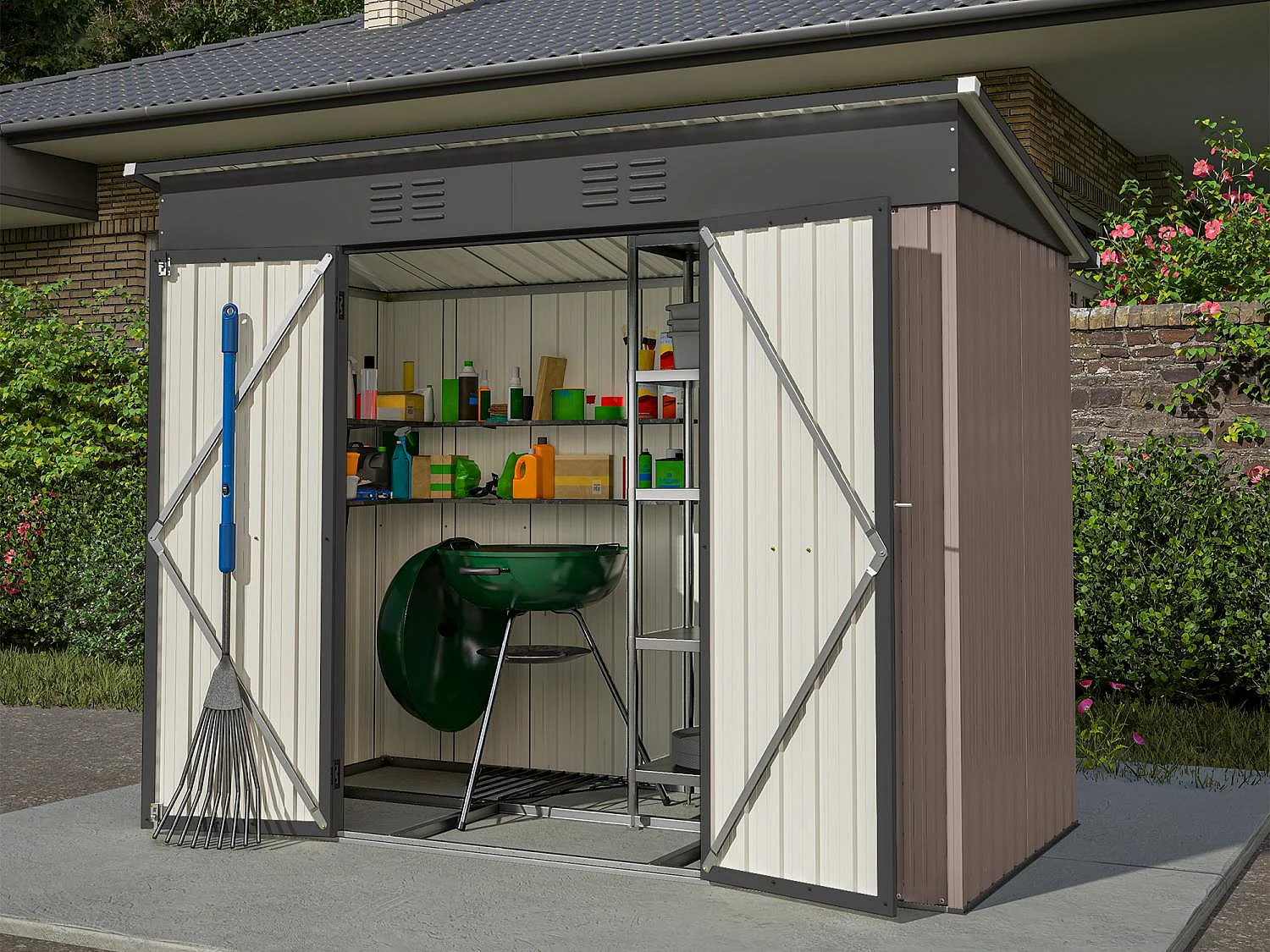 Abri de jardin métallique 240 x 120 cm – acier galvanisé, abri de rangement extérieur compact avec porte coulissante et ventilation