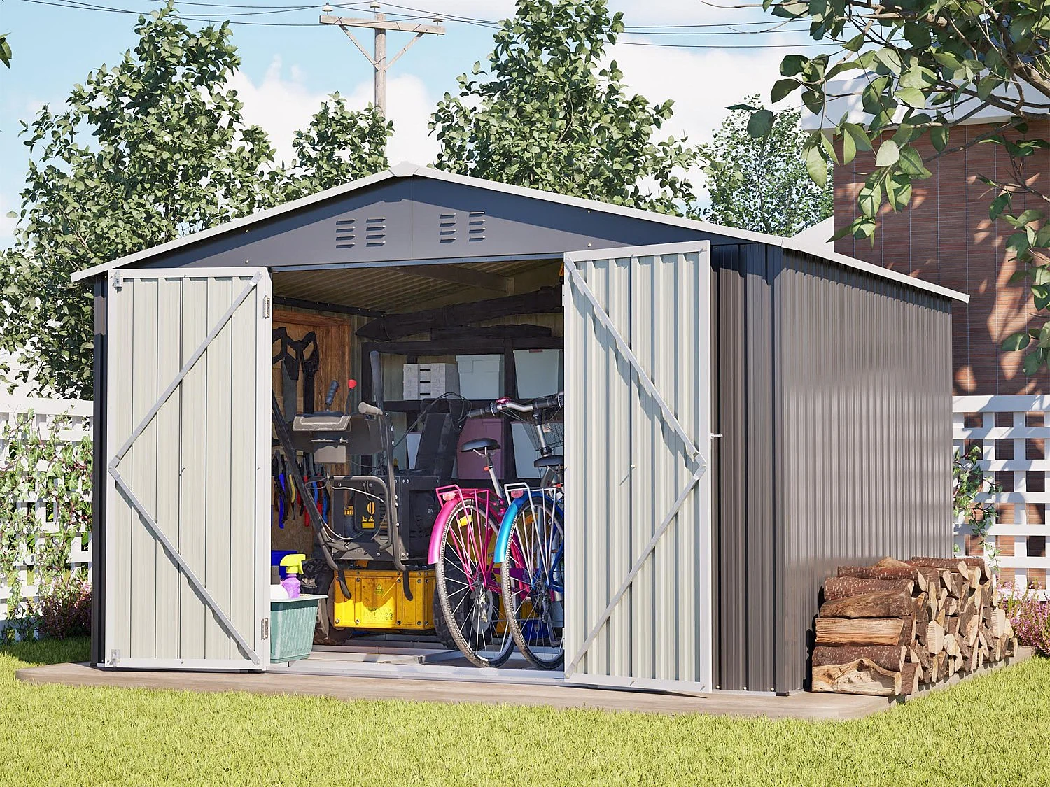 Abri de jardin métallique 240 x 120 cm – acier galvanisé, abri de rangement extérieur compact avec porte coulissante et ventilation