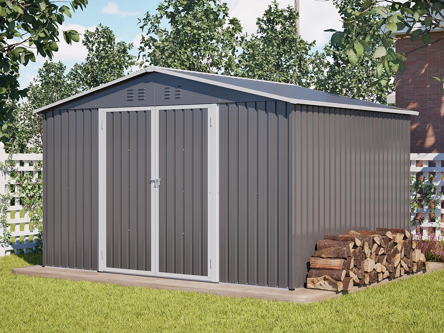 Abri de jardin métallique 240 x 120 cm – acier galvanisé, abri de rangement extérieur compact avec porte coulissante et ventilation