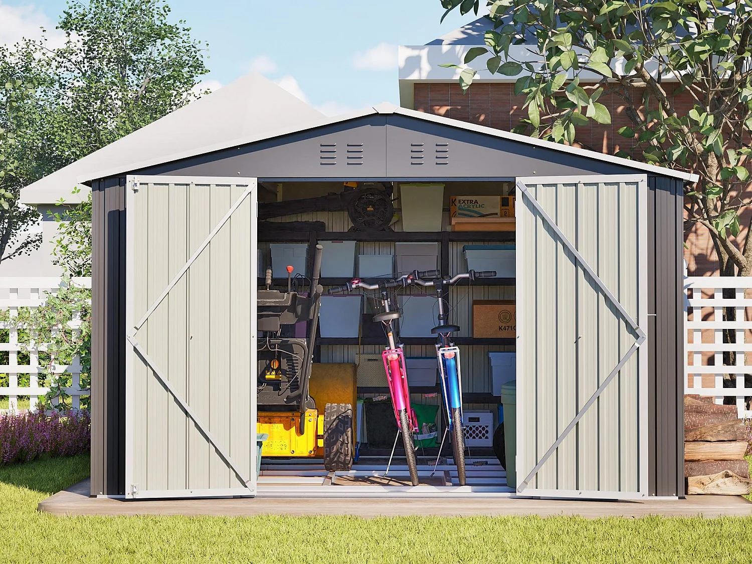 Abri de jardin métallique 240 x 120 cm – acier galvanisé, abri de rangement extérieur compact avec porte coulissante et ventilation