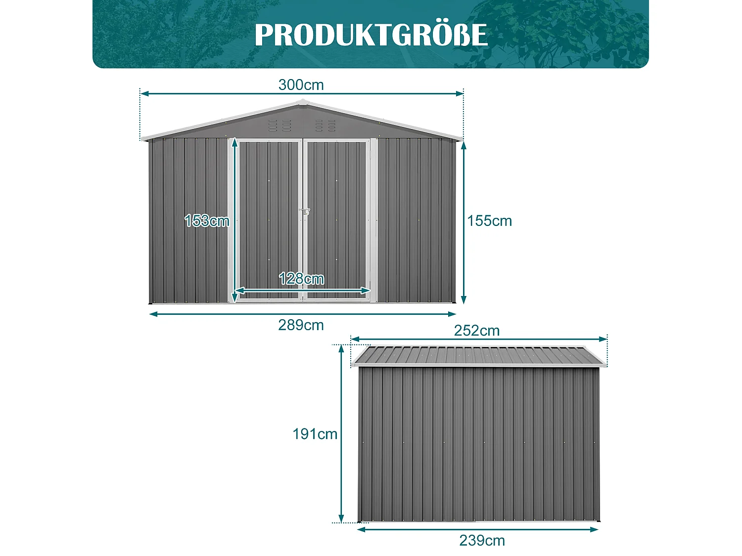 Abri de jardin métallique 240 x 300 cm – acier galvanisé, abri de rangement extérieur compact avec porte coulissante et ventilation
