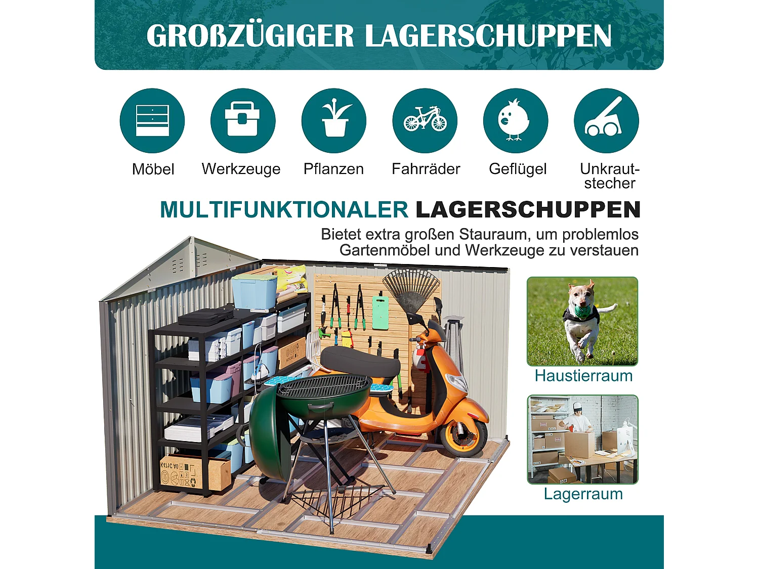 Abri de jardin métallique 240 x 300 cm – acier galvanisé, abri de rangement extérieur compact avec porte coulissante et ventilation