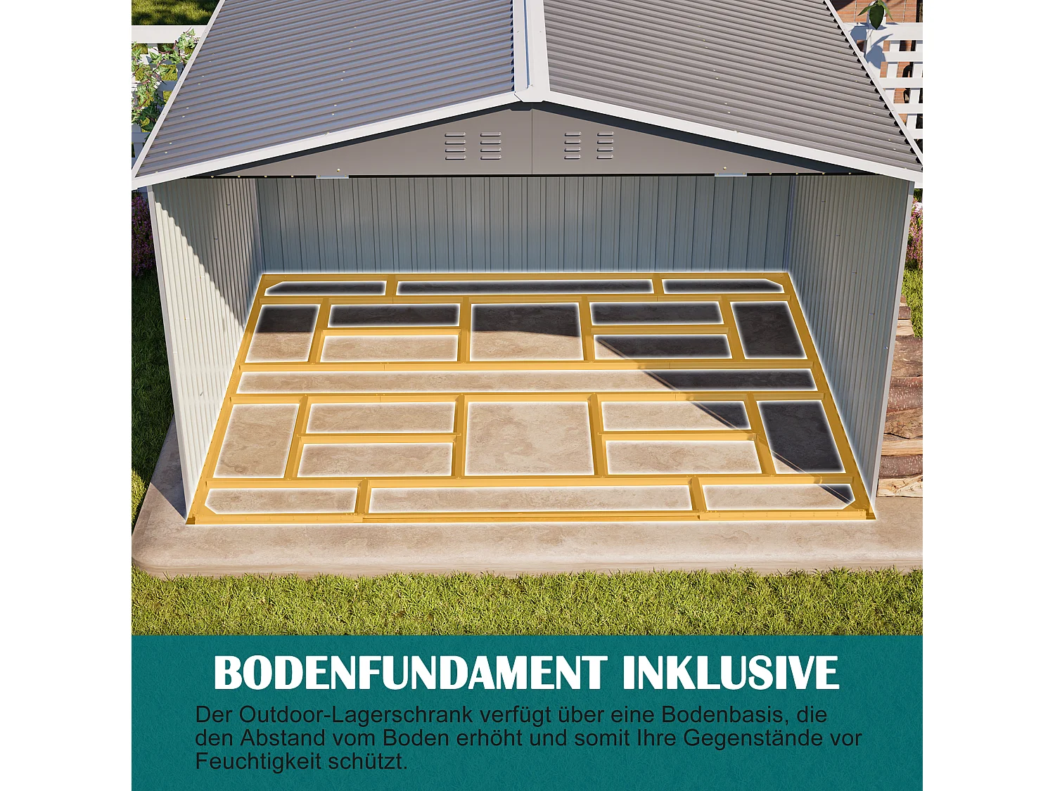 Abri de jardin métallique 240 x 300 cm – acier galvanisé, abri de rangement extérieur compact avec porte coulissante et ventilation