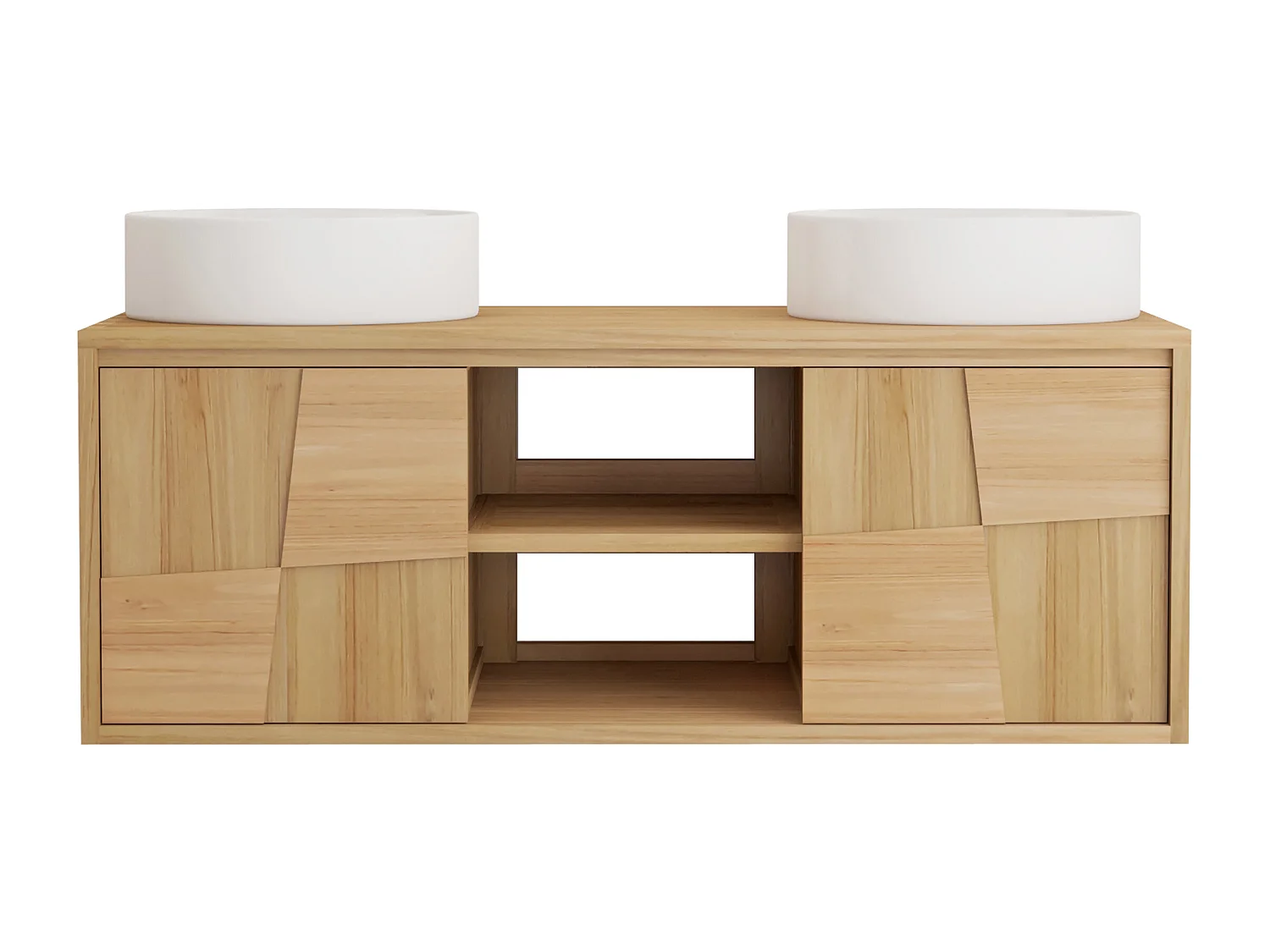 Meuble de salle de bain suspendu en teck avec vasque à poser ronde en céramique - L120 cm - SUMBAWA