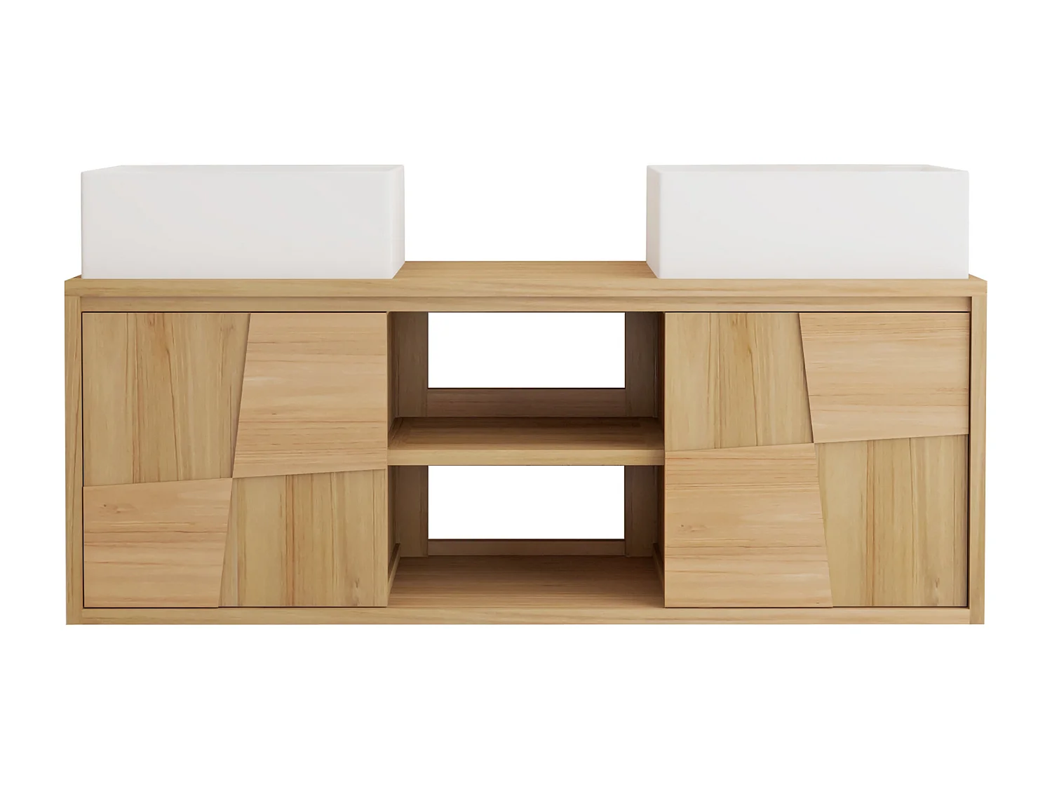 Meuble de salle de bain suspendu en teck avec double vasque à poser carrée en céramique - L120 cm - SUMBAWA