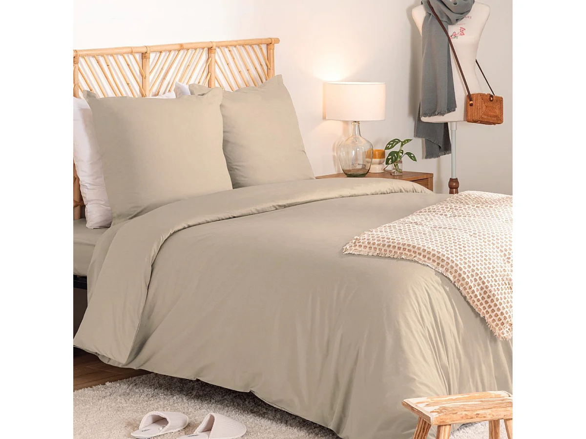Parure de Lit 3 Pièces "Percale" 240x220cm Beige Lin