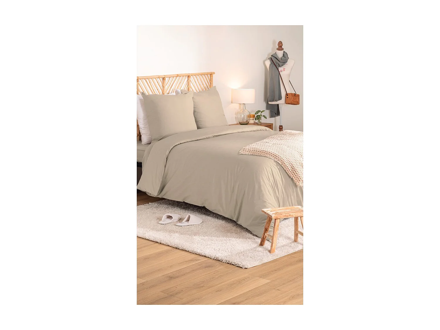 Parure de Lit 3 Pièces "Percale" 240x220cm Beige Lin