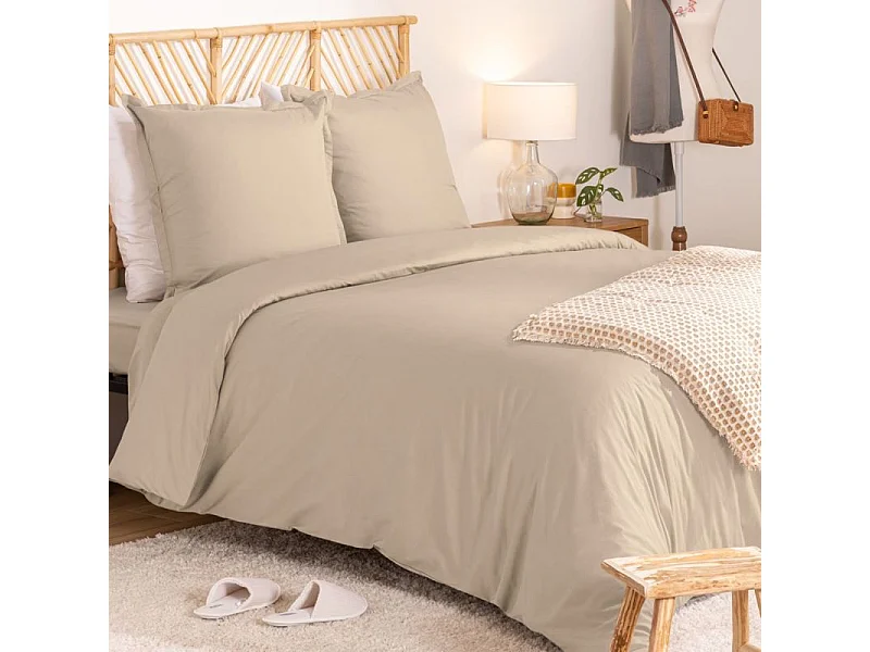 Parure de Lit 3 Pièces "Percale" 240x220cm Beige Lin