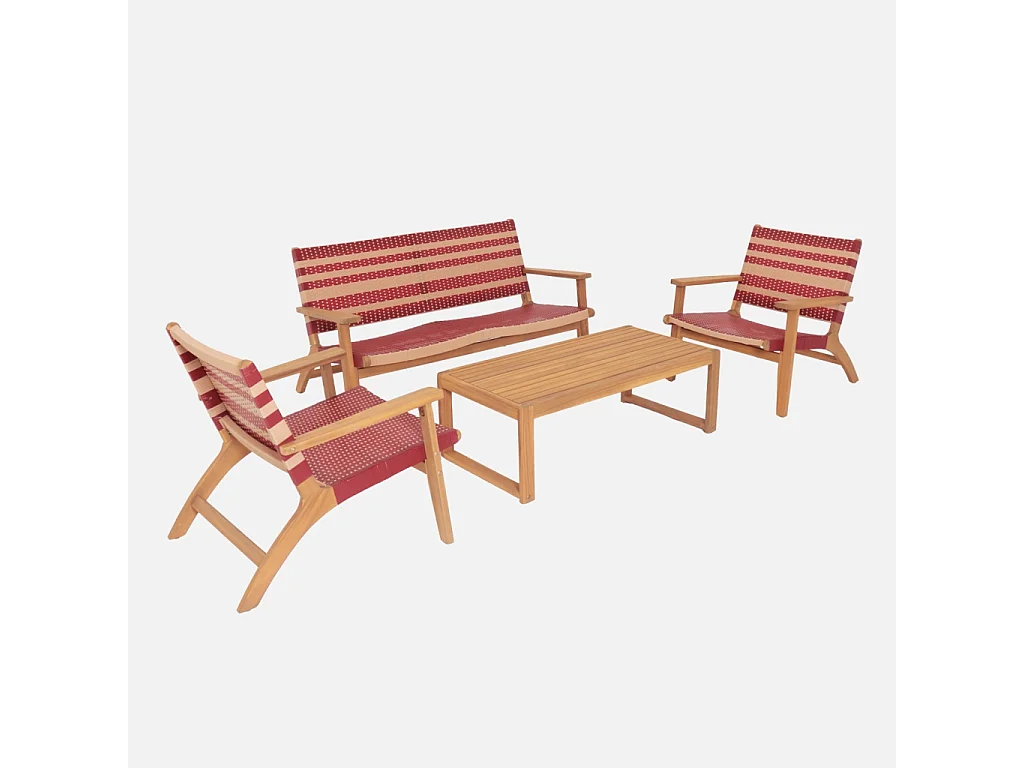 Salon de jardin bois d'acacia et résine 4 places terracotta - Goa