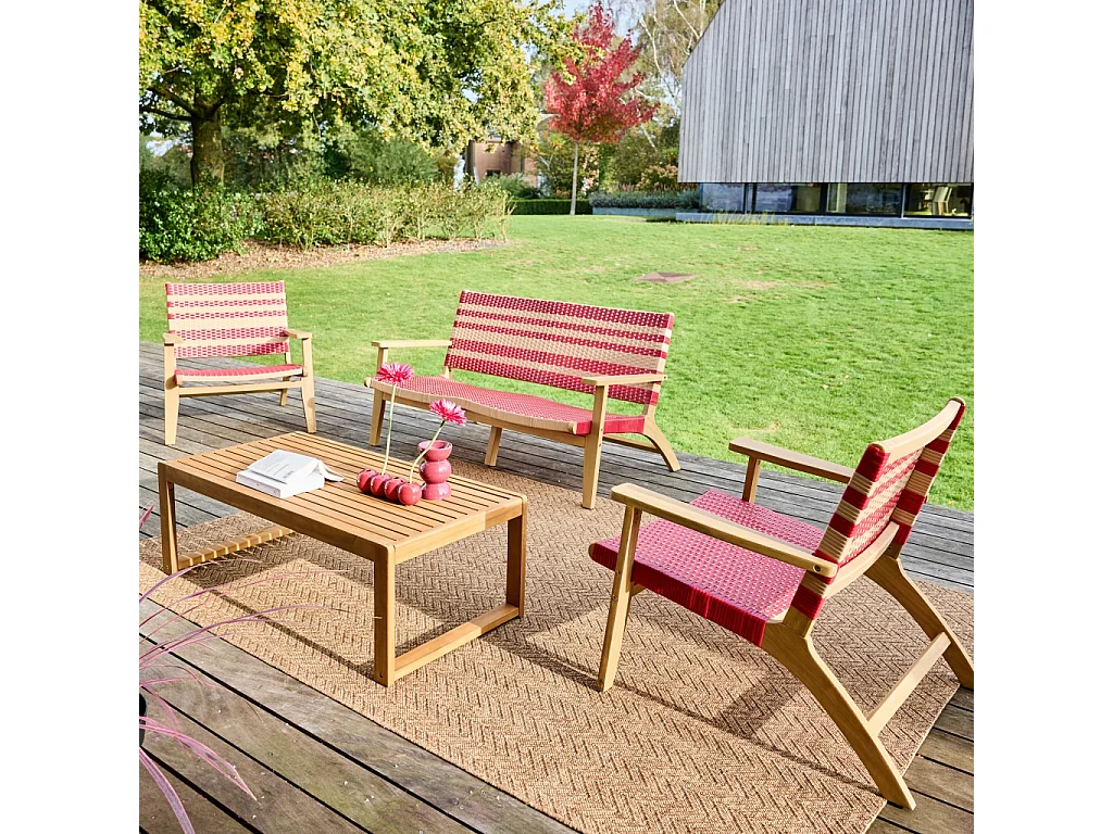 Salon de jardin bois d'acacia et résine 4 places terracotta - Goa