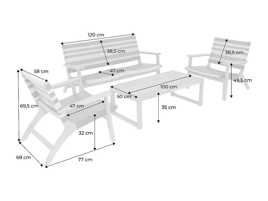 Salon de jardin bois d'acacia et résine 4 places terracotta - Goa