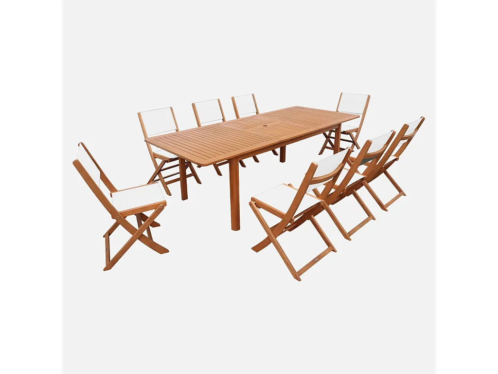 Set tavolo da giardino estensibile in legno di eucalipto con 8 sedie,