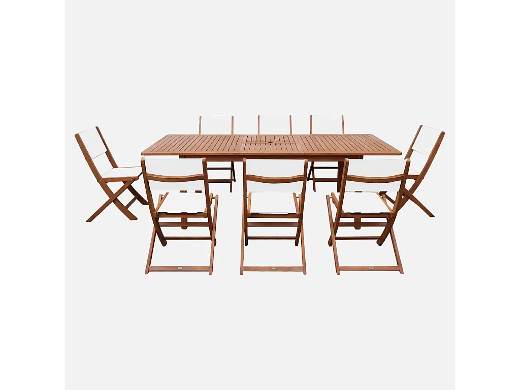 Set tavolo da giardino estensibile in legno di eucalipto con 8 sedie,
