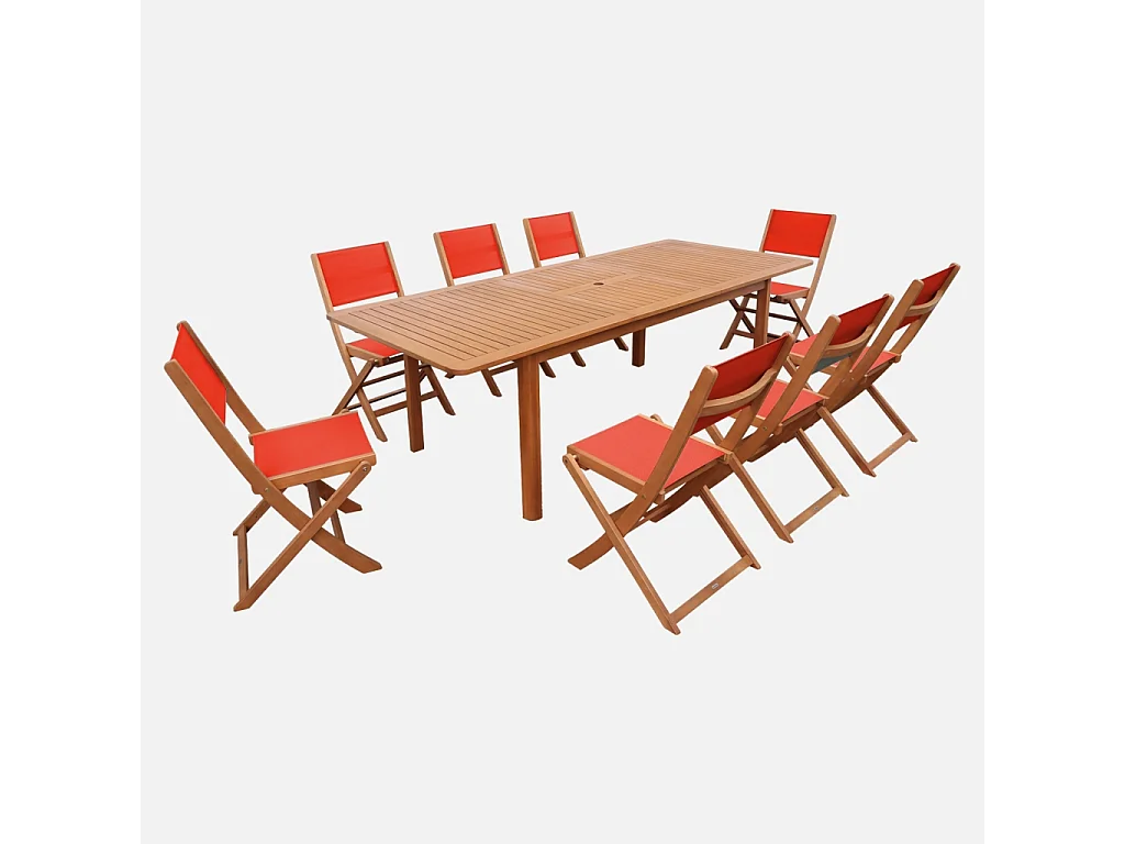 Set tavolo da giardino estensibile in legno di eucalipto con 8 sedie,