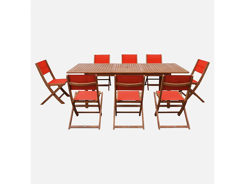 Set tavolo da giardino estensibile in legno di eucalipto con 8 sedie,