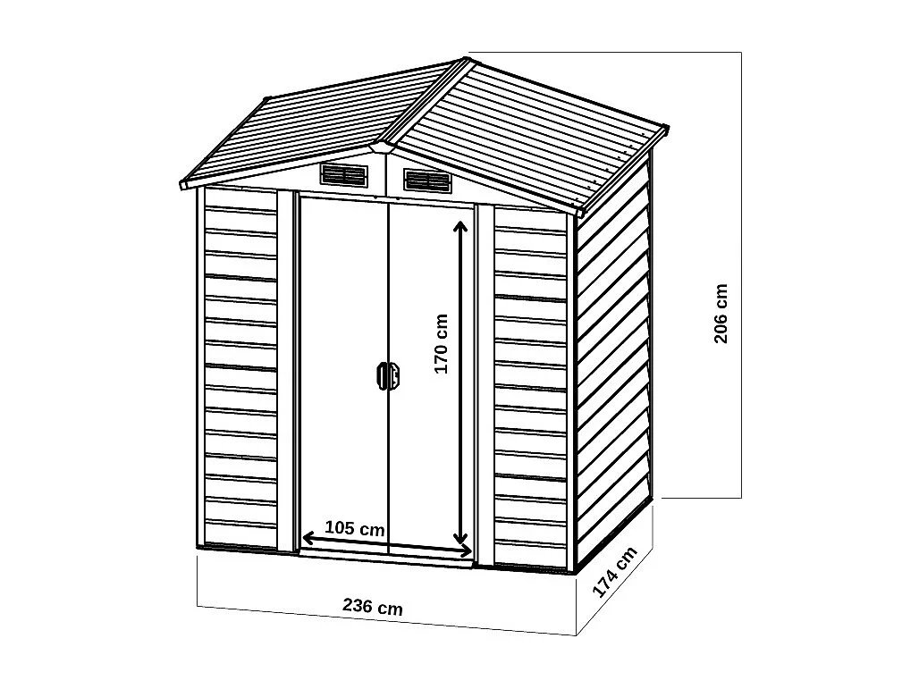 Abri de Jardin Metal 3.66 m² | Acier Galvanisé | 162 x 226 x 172 cm | 2 Portes Coulissantes | Cabanon Jardin Extérieur