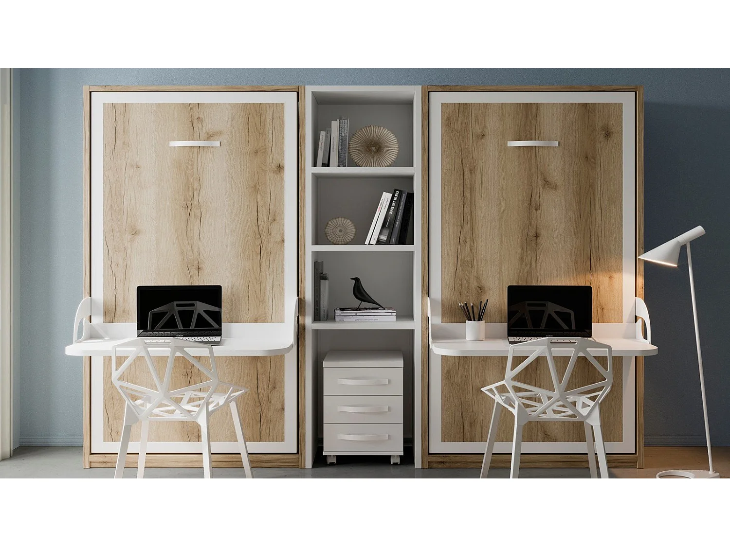 Lit escamotable vertical avec bureau blanc mat 90x190 HONFLEUR