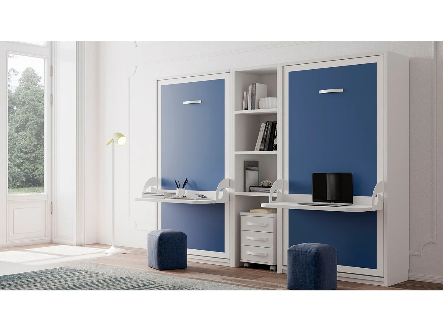 Lit escamotable vertical avec bureau blanc mat 90x190 HONFLEUR