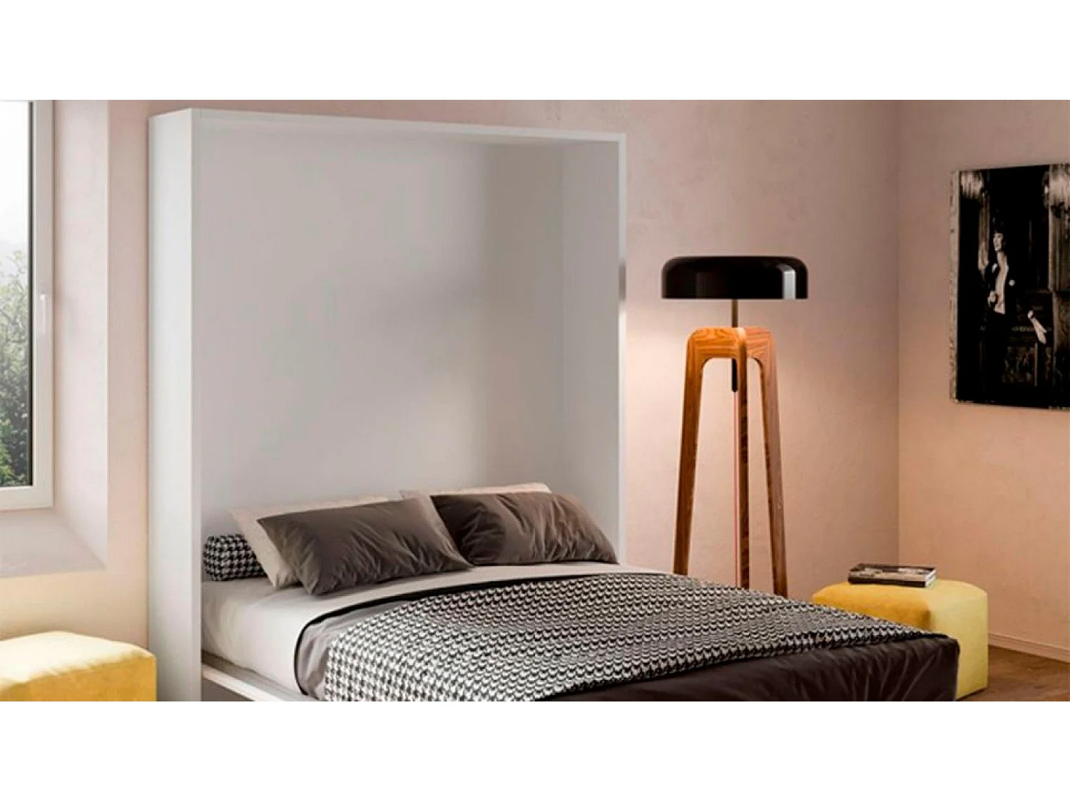 Lit escamotable vertical avec bureau blanc mat 90x190 HONFLEUR