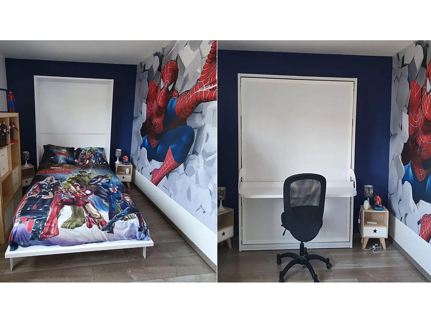Lit escamotable vertical avec bureau blanc mat 90x190 HONFLEUR