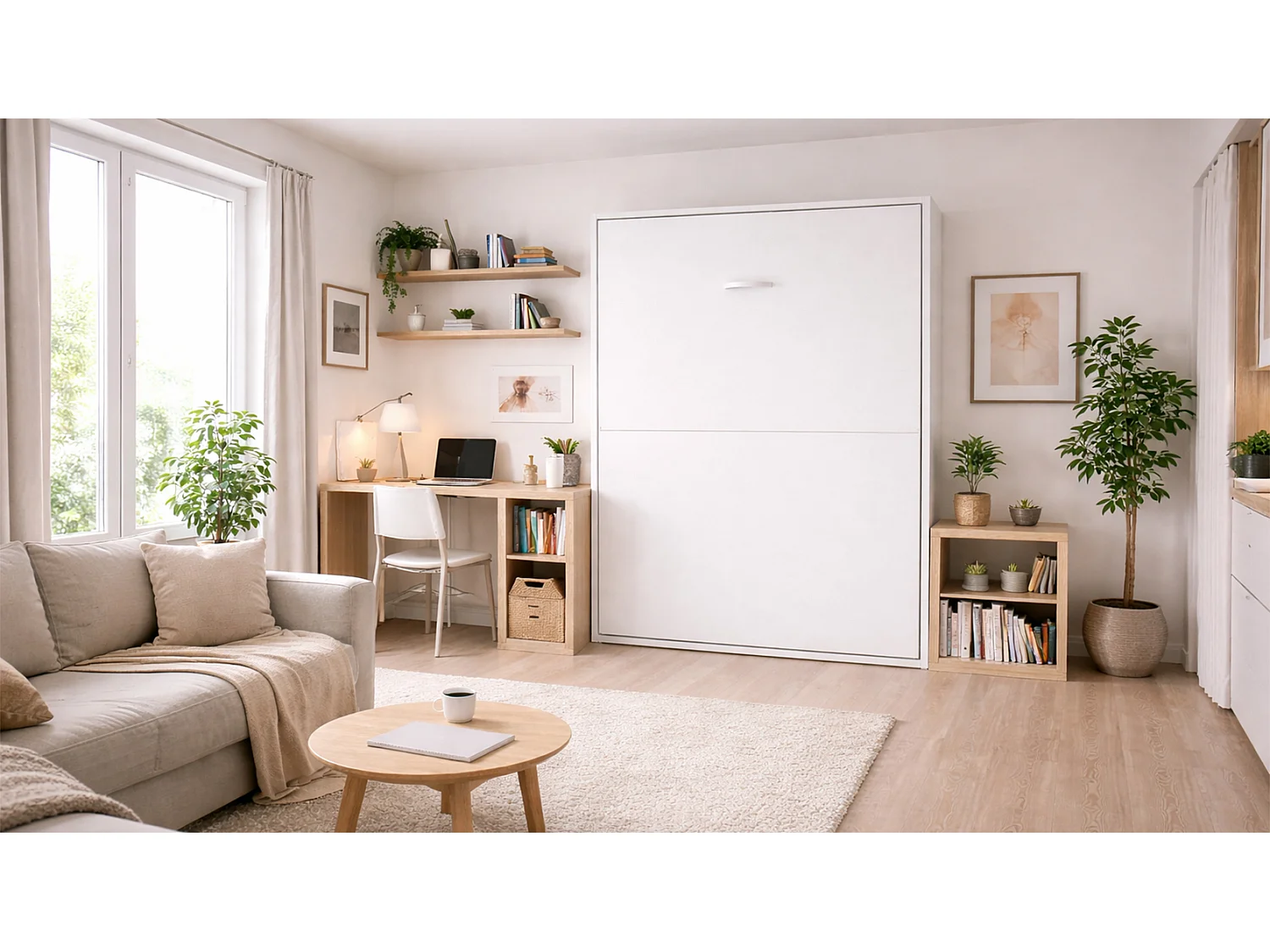 Lit escamotable vertical blanc mat 140x190 LYON