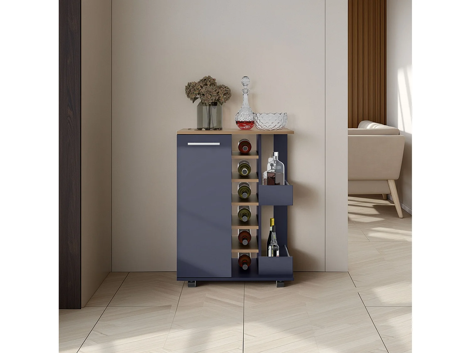 Carro bar con ruedas, 2 estantes y diseño funcional