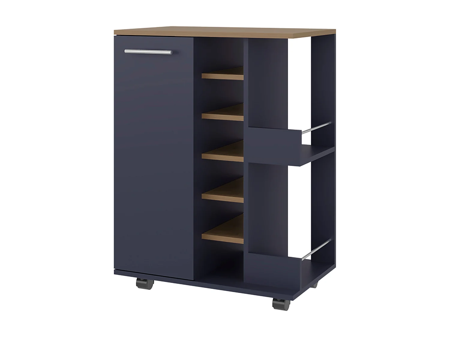 Carro bar con ruedas, 2 estantes y diseño funcional