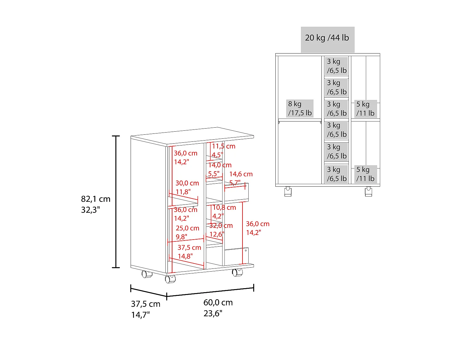 Carro bar con ruedas, 2 estantes y diseño funcional