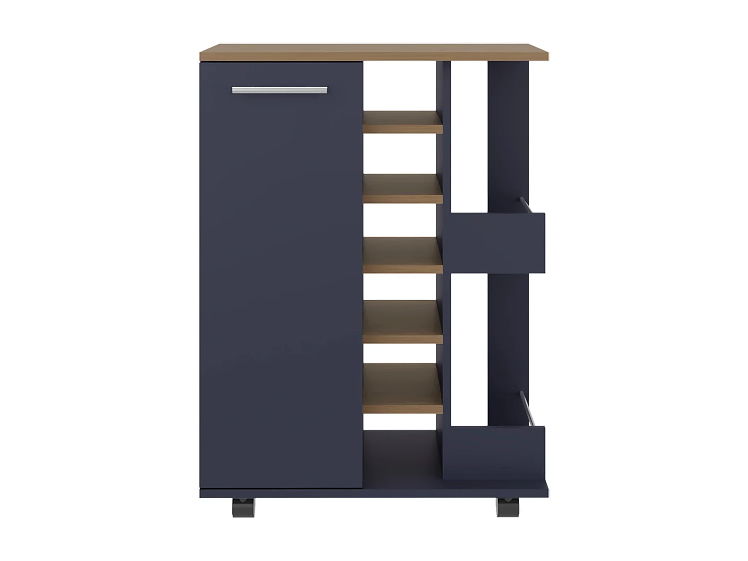 Carro bar con ruedas, 2 estantes y diseño funcional