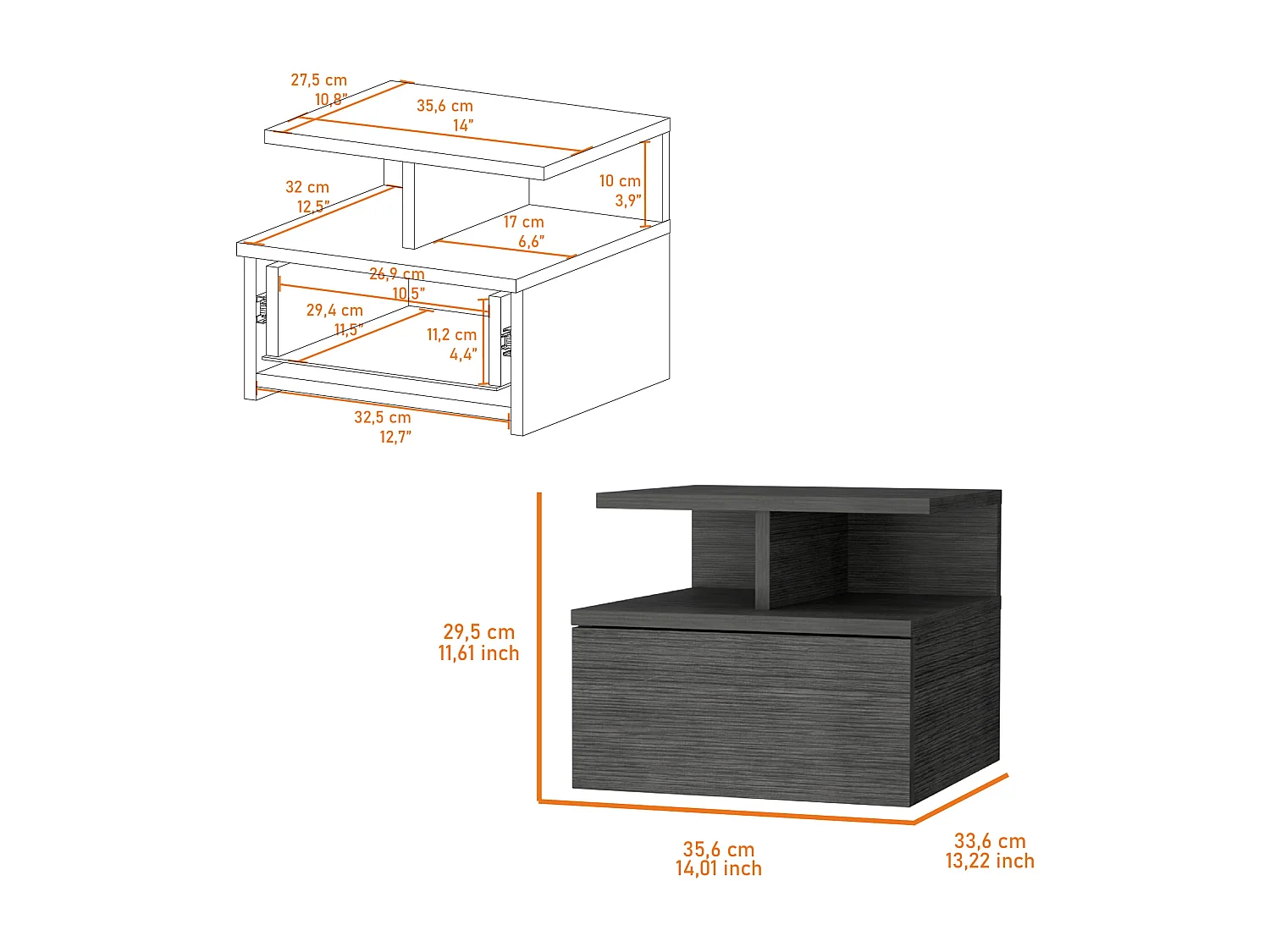 Table de Chevet Suspendue Compacte