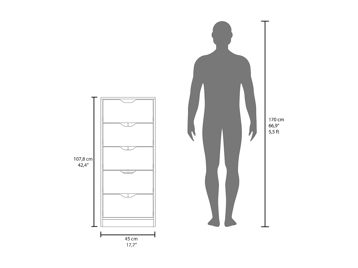 Cómoda Basilea de 5 Cajones Estrecha
