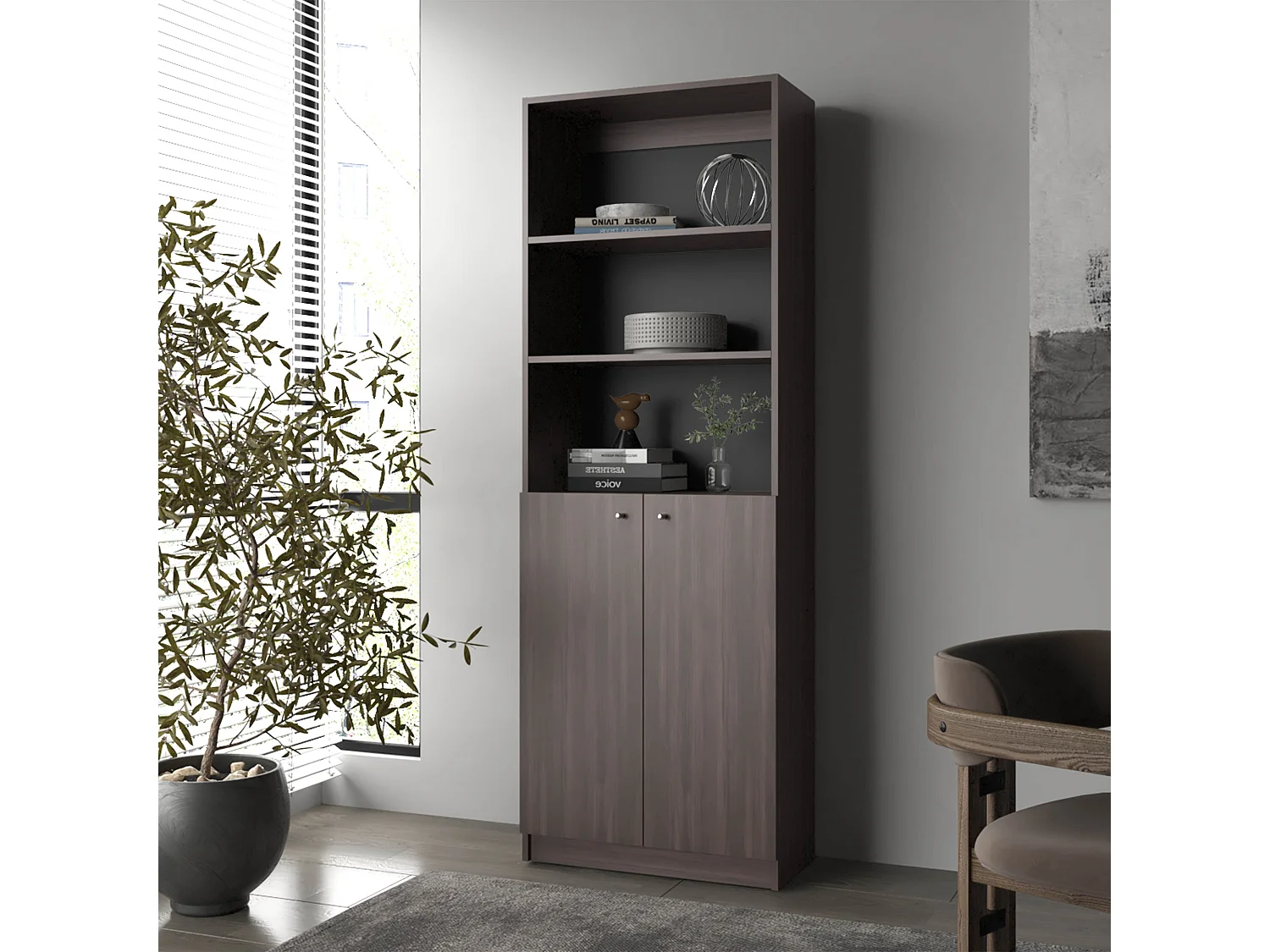 HAZEL Librería Alta con Puertas y Estantes para Almacenamiento Funcional