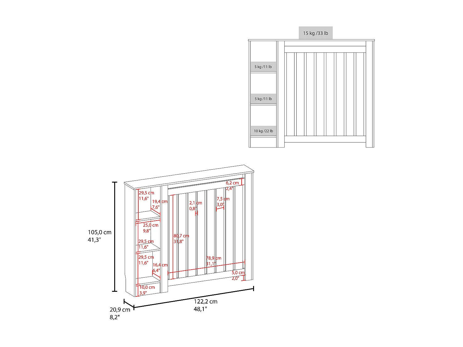 Meuble Cache-Radiateur JOSEPH avec Grilles et Étagères