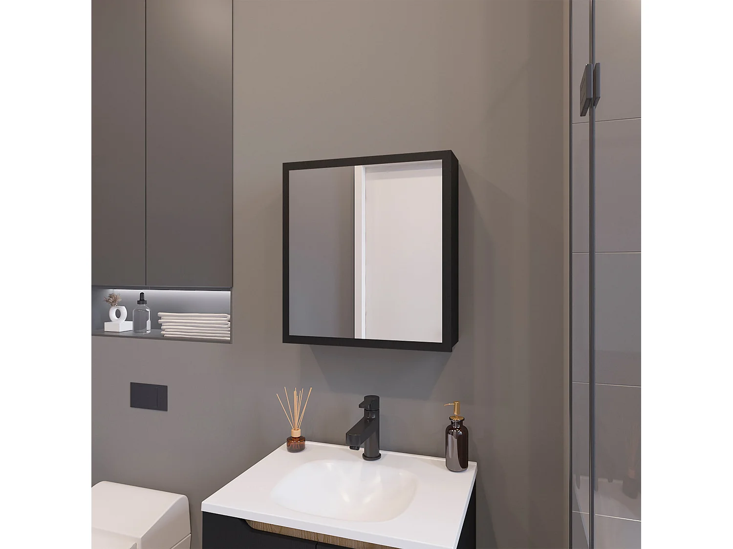 Morenci botiquín de baño con espejo integrado y una puerta