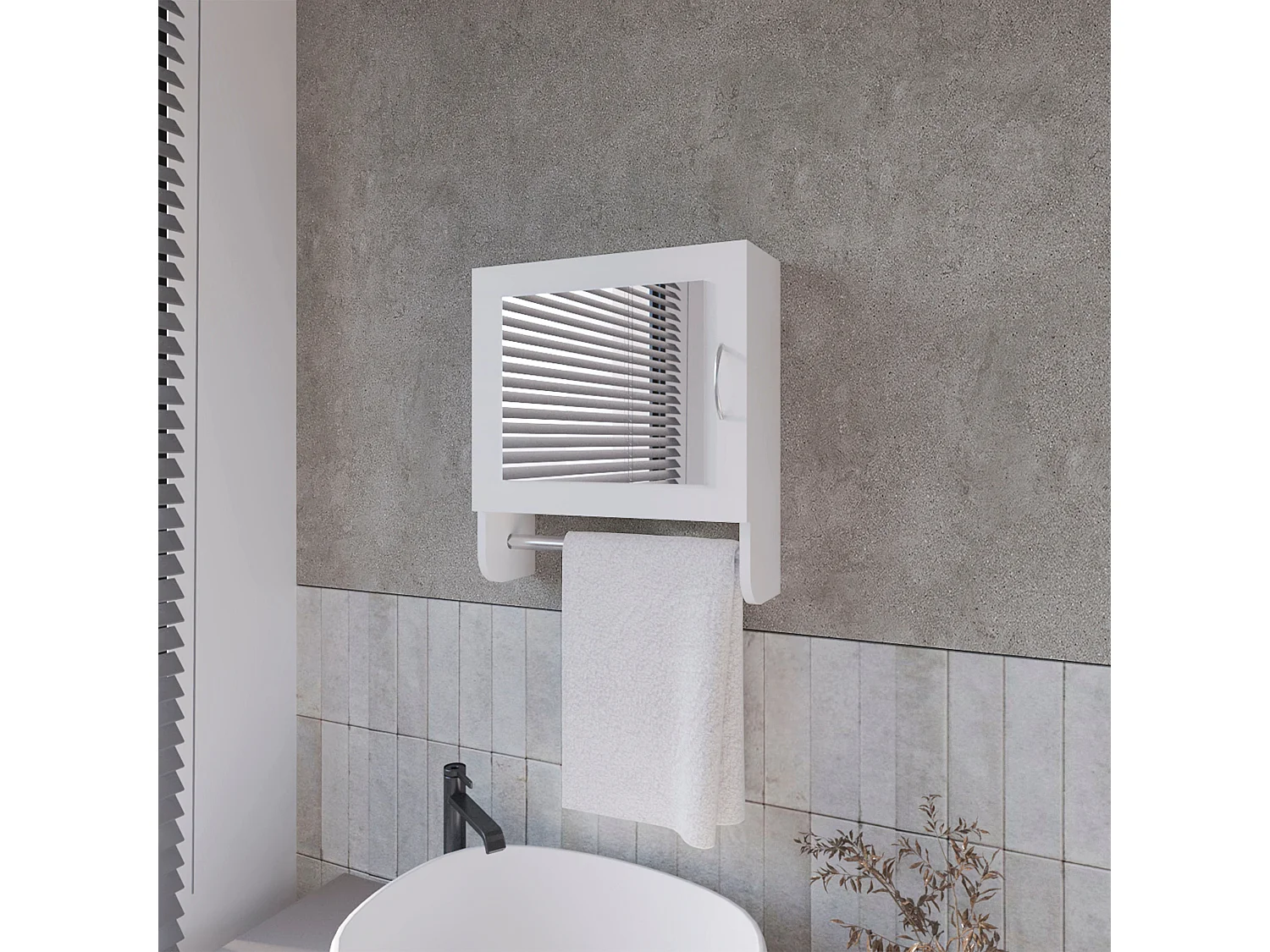 Pine botiquín de baño en melamina con espejo y barra toalla