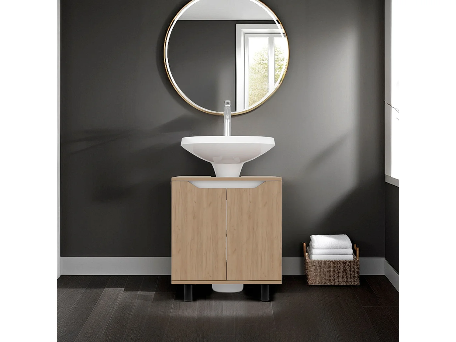 Jerome gabinete bajo lavamanos con estantes abiertos para baño