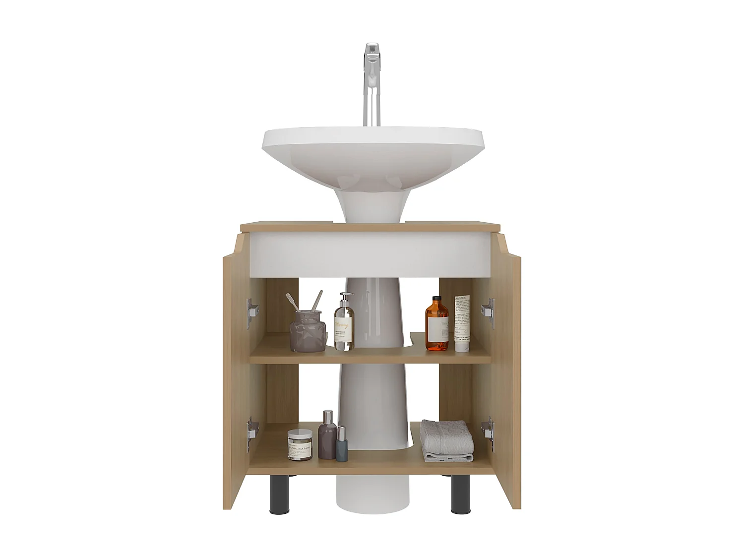 Jerome gabinete bajo lavamanos con estantes abiertos para baño