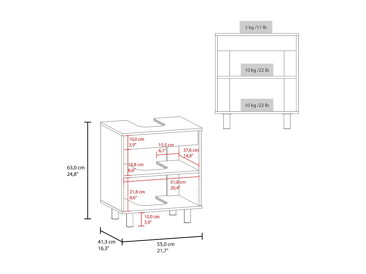 Jerome gabinete bajo lavamanos con estantes abiertos para baño